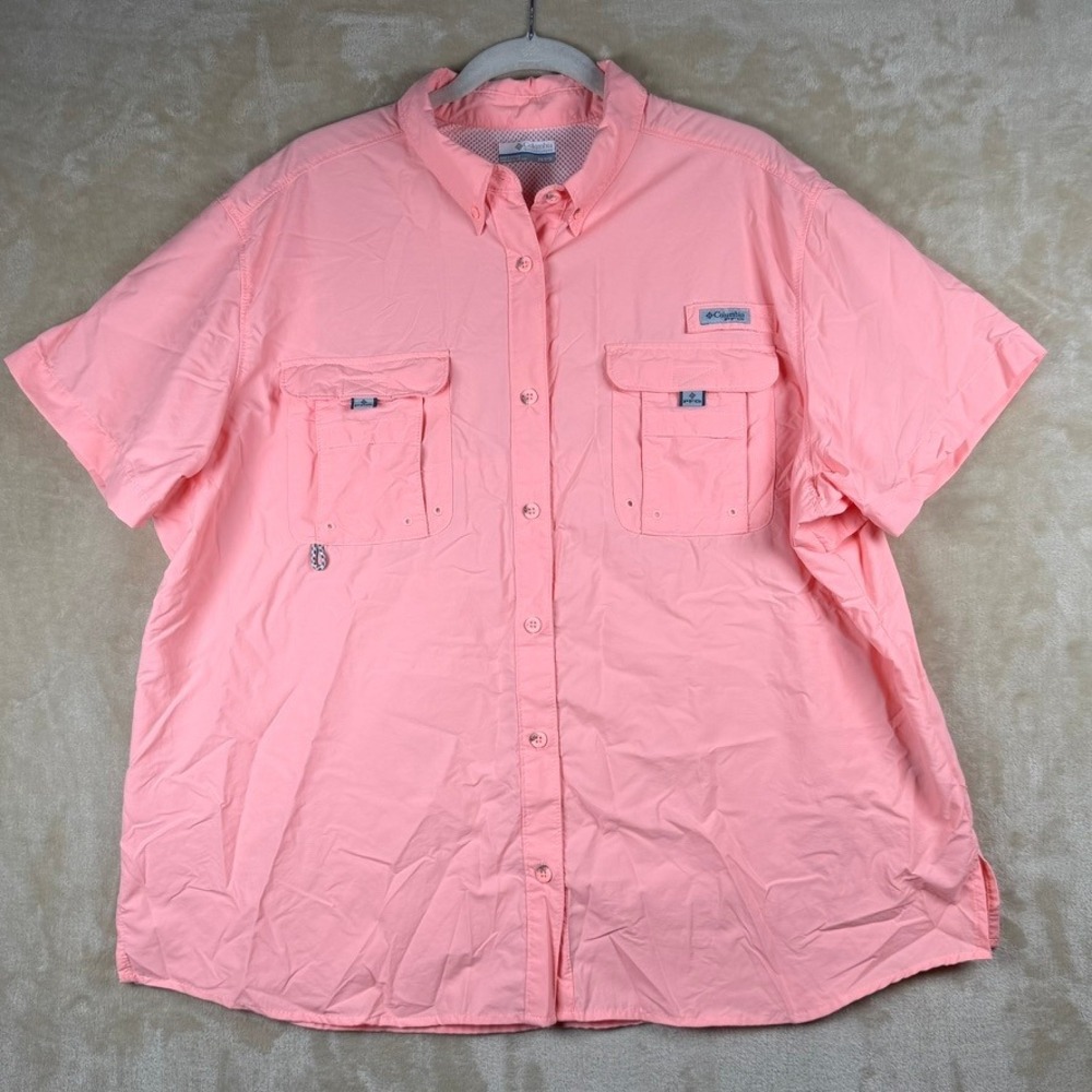 Columbia Mens 2x PFG Bahama II Short Sleeve Fishing Shirt Coral Pink Hiking